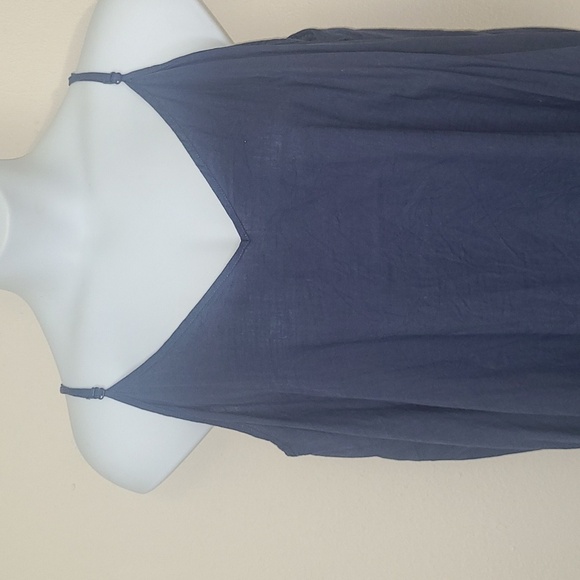 Sundress spaghetti strap mini 100% cotton navy lightweight Croquet Y2K Ruffle - Picture 2 of 6